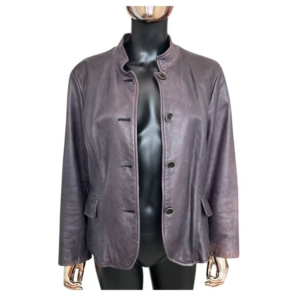 J. Jill Leather Jacket Purplish Gray Vintage Fade Moto Blazer MP (Fits Regular) - Picture 5 of 12